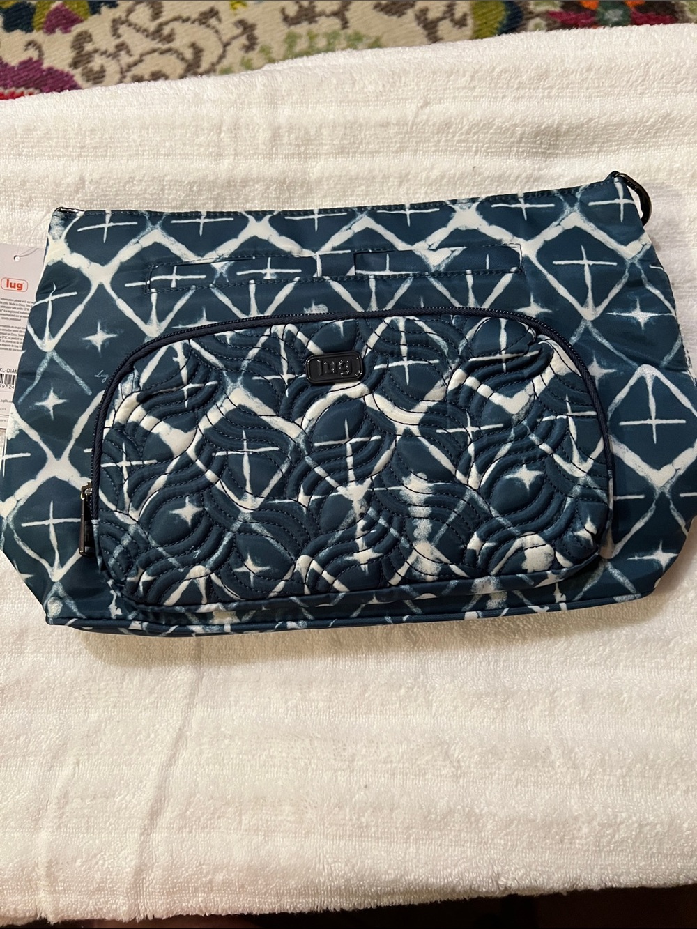lug Navy Blue & White Quilted Crossbody Pouch